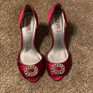 Rsvp hot pink 7M peep toe heels with rhinestones